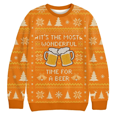 It's the Most Wonderful Time For a Beer Christmas Ugly Sweatshirt, Vintage Christmas Sweater, Ugly Xmas Sweater
