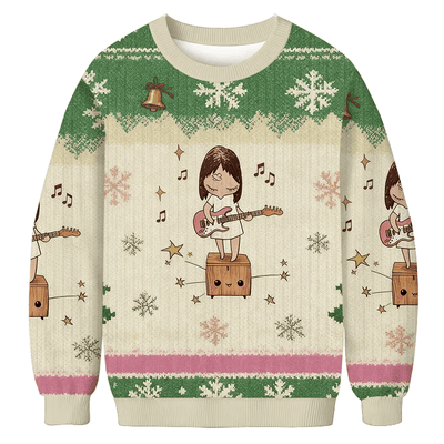 Girl playing Guitar Christmas Ugly Sweatshirt, Vintage Christmas Sweater, Ugly Xmas Sweater