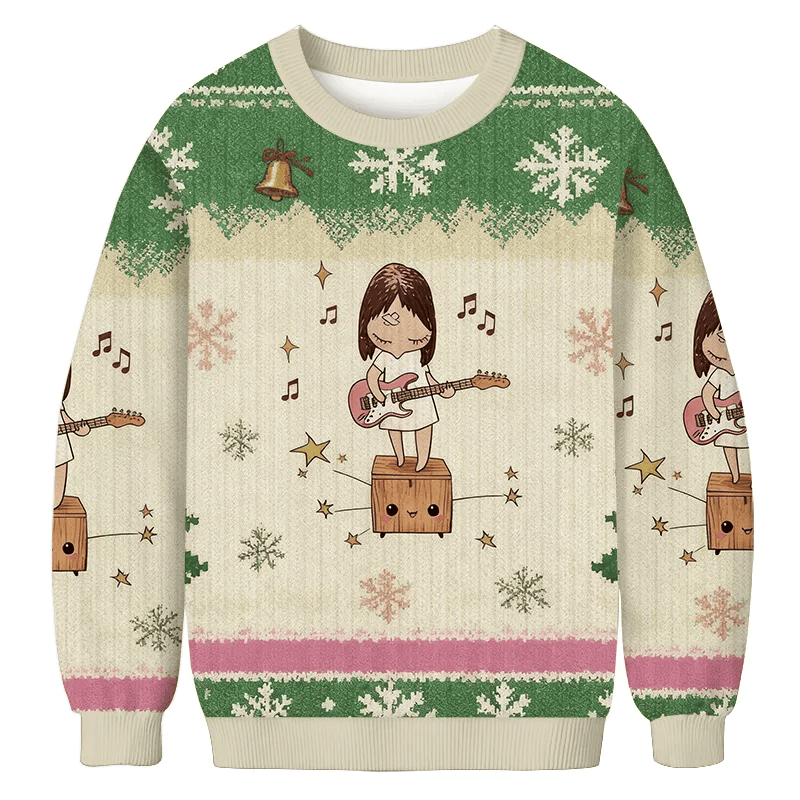 Girl playing Guitar Christmas Ugly Sweatshirt, Vintage Christmas Sweater, Ugly Xmas Sweater