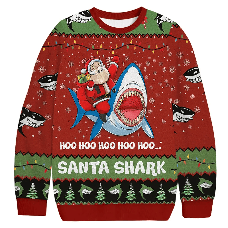 Santa Shark Hoo Hoo Hoo Ugly Sweater, Funny Christmas Ugly Sweatshirt, Xmas Ugly Sweater