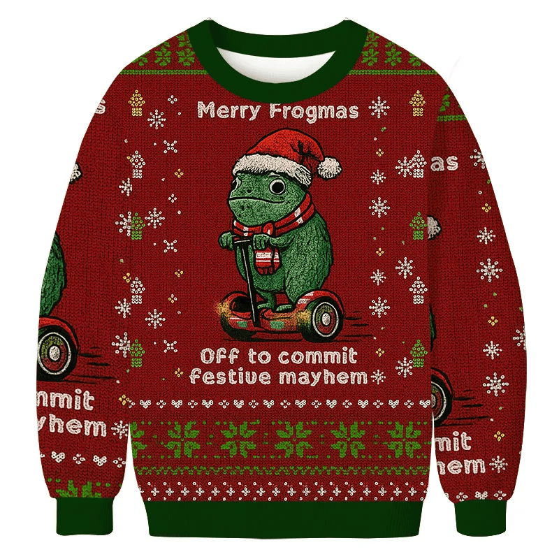 Off to Commit Frogmas Mayhem Vintage Christmas Sweater, Ugly Xmas Sweater, Christmas Ugly Sweatshirt