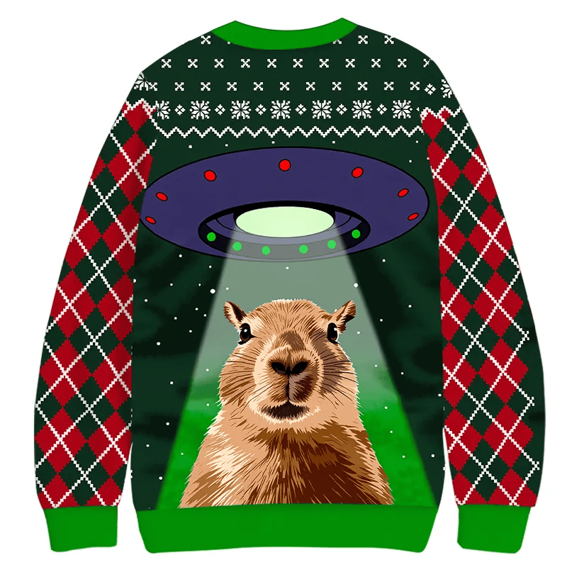 Alien Capybara Vintage Christmas Sweater, Ugly Xmas Sweater, Christmas Ugly Sweatshirt