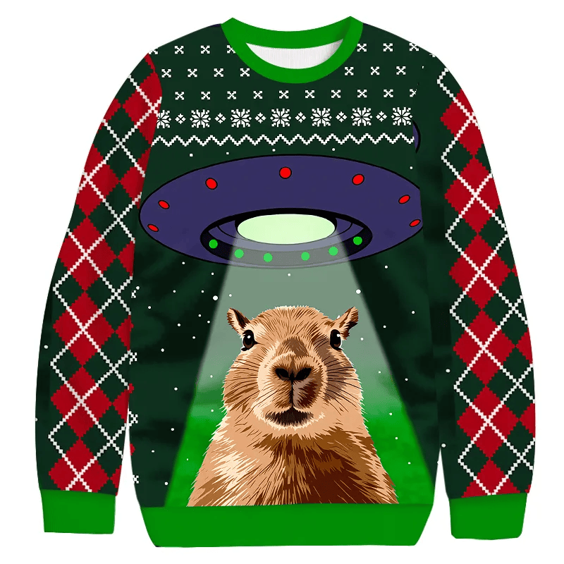 Alien Capybara Vintage Christmas Sweater, Ugly Xmas Sweater, Christmas Ugly Sweatshirt