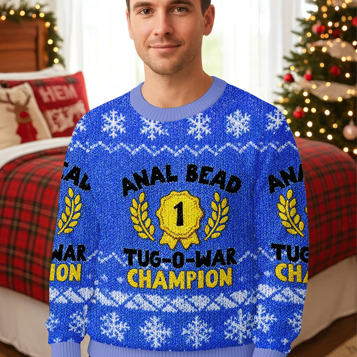 Bead Tug O War Champion Blue Ugly Sweater, Funny Ugly Christmas Sweater, Christmas Ugly Sweatshirt