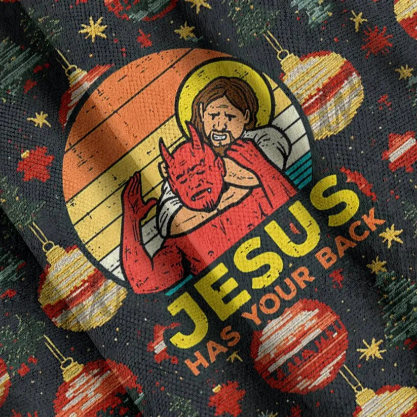 JESUS HAS YOUR BACK Christmas Ugly Sweatshirt, Ugly Sweater, Ugly Xmas Sweater