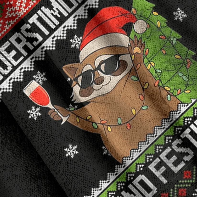 Raccoon Overstimulated And Festive AF Funny Ugly Sweater, Ugly Xmas Sweater, Christmas Ugly Sweatshirt