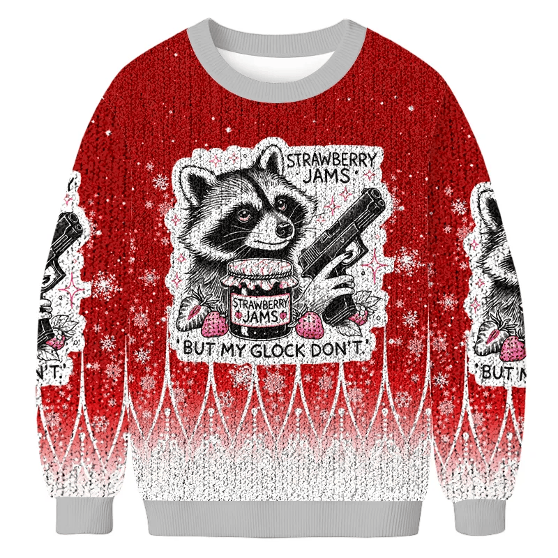 Gun-Wielding Raccoon Funny Ugly Sweater, Ugly Xmas Sweater, Christmas Ugly Sweatshirt