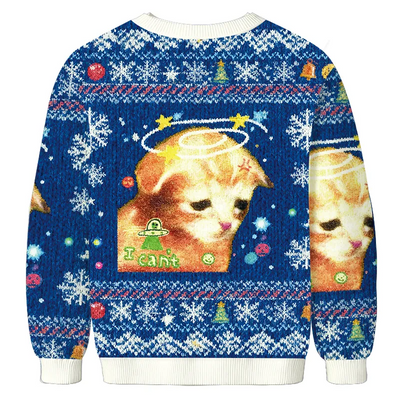 I Can't Sad Cat Vintage Christmas Sweater, Ugly Xmas Sweater, Christmas Ugly Sweatshirt