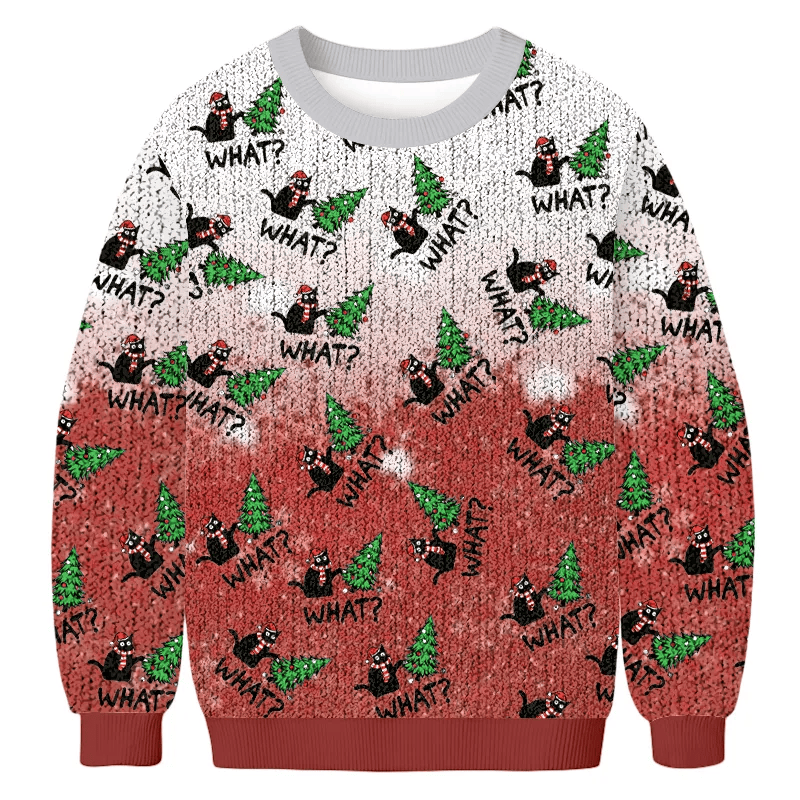 Curious Cat Funny Ugly Sweater, Ugly Xmas Sweater, Christmas Ugly Sweatshirt