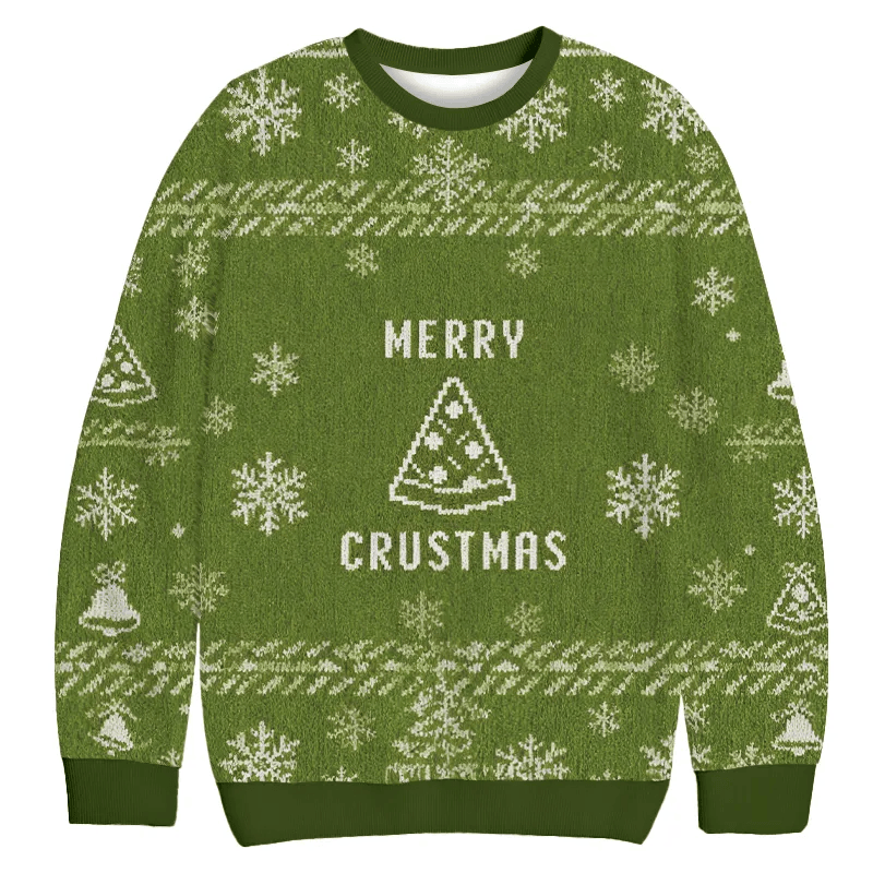 Merry Crustmas Pizza Christmas Ugly Sweatshirt, Vintage Christmas Sweater, Ugly Xmas Sweater