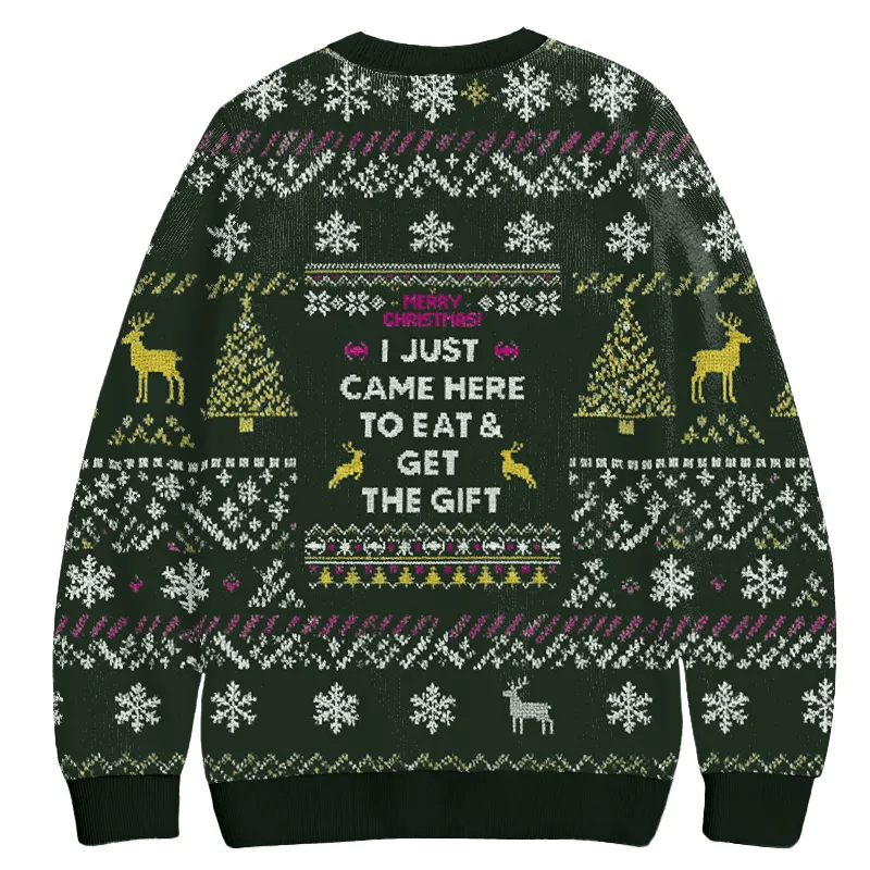 EAT AND RUN Christmas Ugly Sweatshirt, Vintage Christmas Sweater, Ugly Xmas Sweater