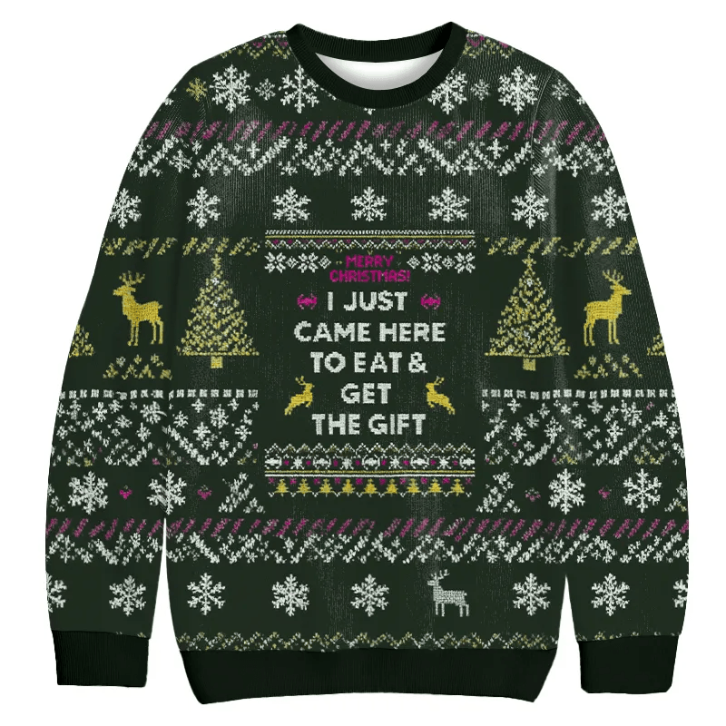 EAT AND RUN Christmas Ugly Sweatshirt, Vintage Christmas Sweater, Ugly Xmas Sweater