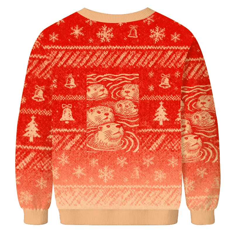 Woodcut Otter Vintage Christmas Sweater, Ugly Xmas Sweater, Christmas Ugly Sweatshirt