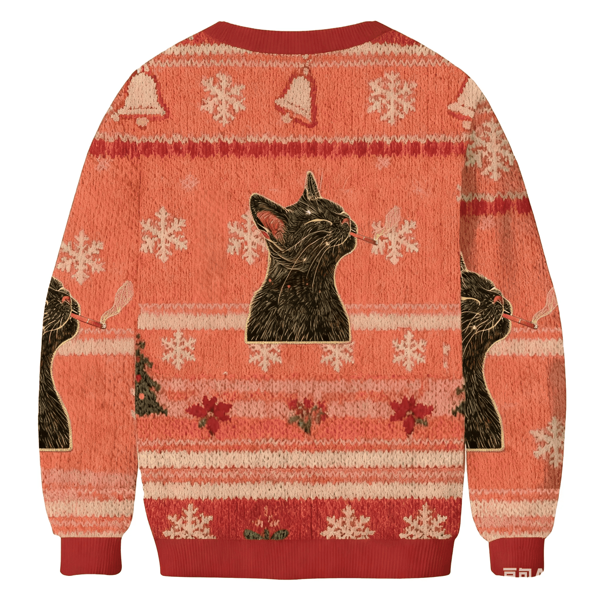 Cool Black Cat Smoking In Artistic Floral Scene Funny Ugly Sweater, Ugly Xmas Sweater, Christmas Ugly Sweatshirt