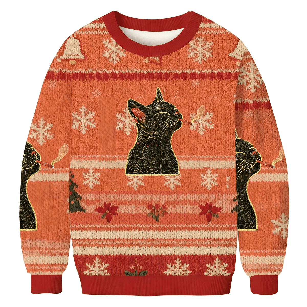 Cool Black Cat Smoking In Artistic Floral Scene Funny Ugly Sweater, Ugly Xmas Sweater, Christmas Ugly Sweatshirt