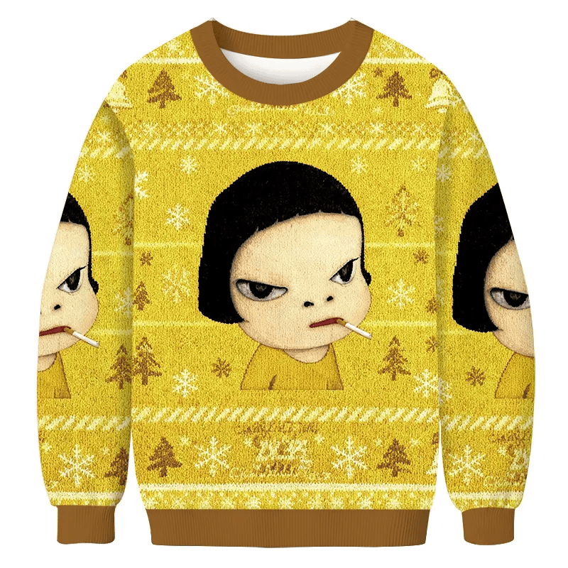 Too Young To Die Smoking Girl Vintage Christmas Sweater, Ugly Xmas Sweater, Christmas Ugly Sweatshirt