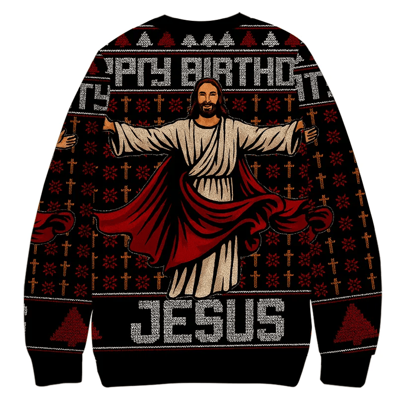 Happy Birthday Biblical Figure Vintage Christmas Sweater, Ugly Xmas Sweater, Christmas Ugly Sweatshirt