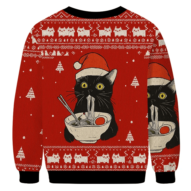 Funny Taking a Cat to Eat Ramen Funny Ugly Sweater, Ugly Xmas Sweater, Christmas Ugly Sweatshirt