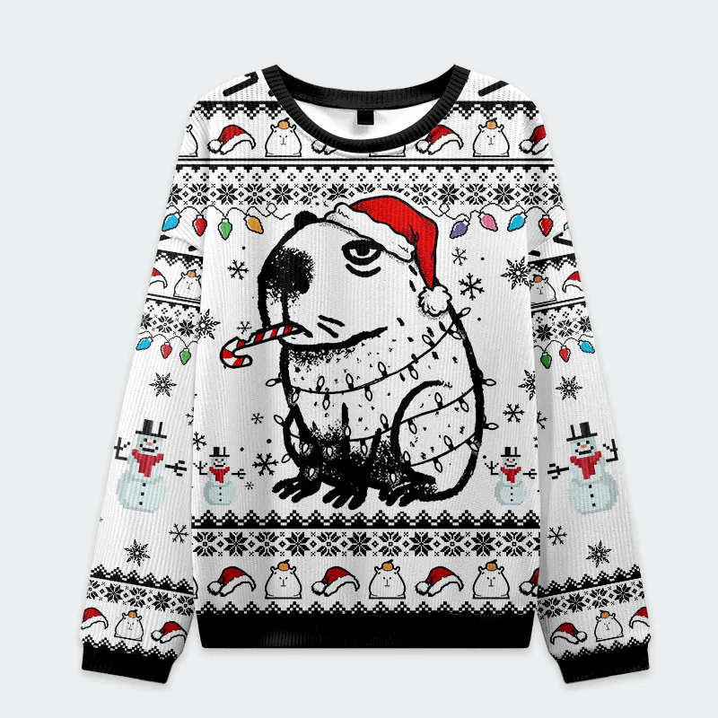 Capybara Smoking Christmas Ugly Sweatshirt, Vintage Christmas Sweater, Ugly Xmas Sweater
