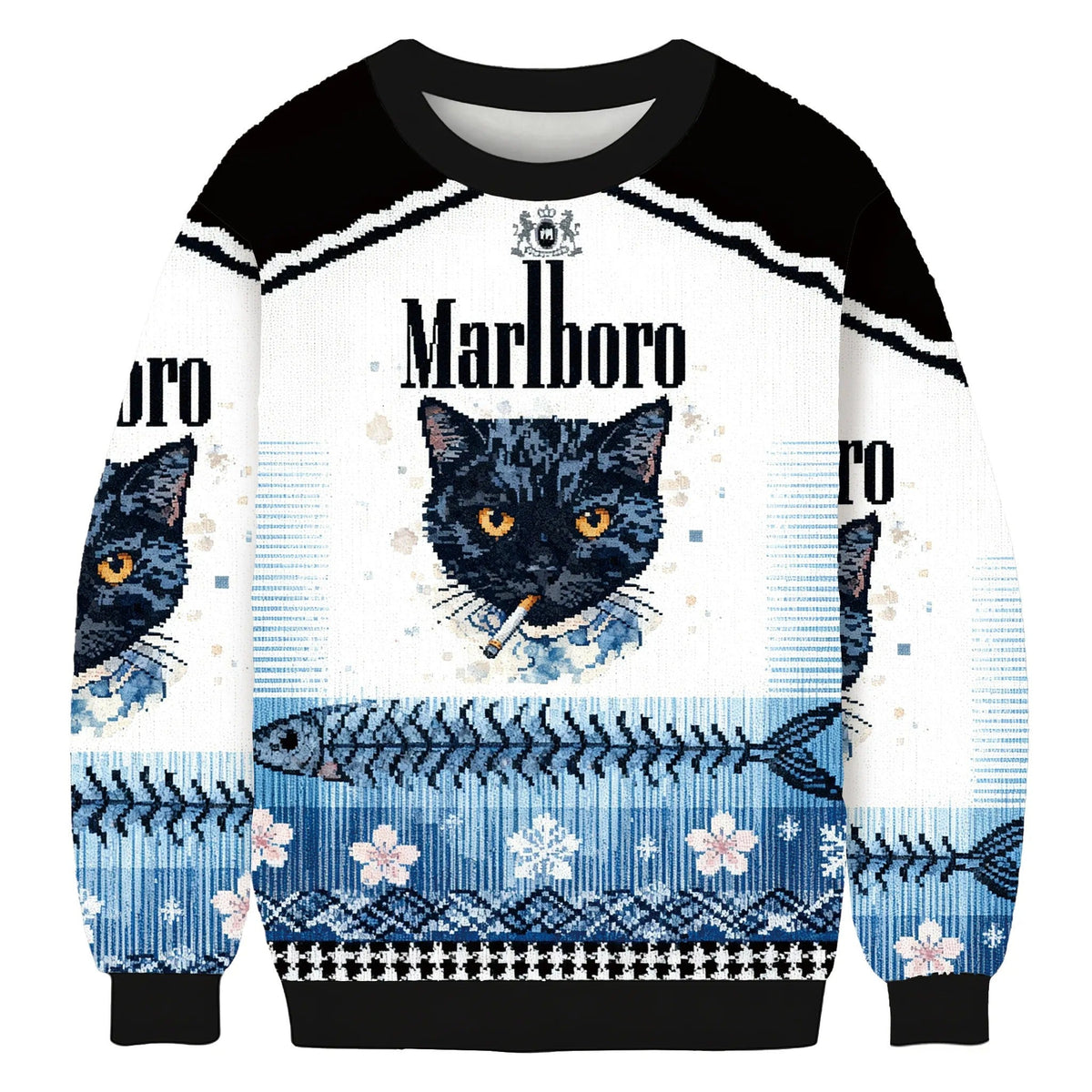 Funny Smoking Cat Black White Ugly Sweater, Funny Meme Christmas Sweater, Xmas Ugly Sweatshirt, Gift Ideas For Cat Lovers