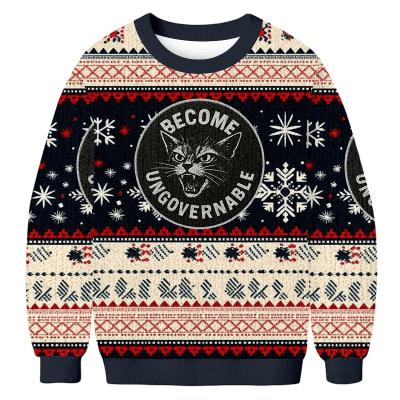 BECOME UNGOVERNABLE Funny Angry Cat Funny Ugly Sweater, Ugly Xmas Sweater, Christmas Ugly Sweatshirt