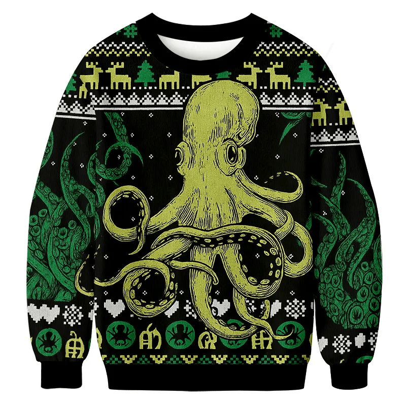 Octopus Kraken Cthulhu Christmas Ugly Sweatshirt, Vintage Christmas Sweater, Ugly Xmas Sweater