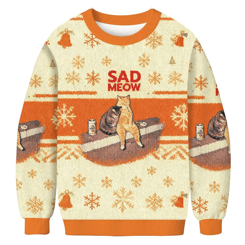 Sad Meow Smoking Cat Vintage Christmas Sweater, Ugly Xmas Sweater, Christmas Ugly Sweatshirt