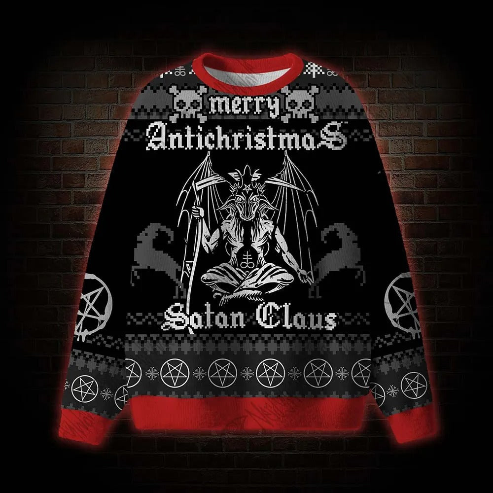 Merry Antichristmas Satan Claus Satanic Ugly Sweater, Funny Christmas Ugly Sweatshirt, Ugly Xmas Sweater