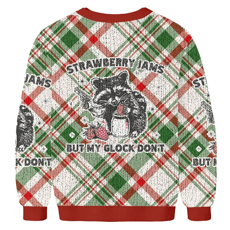 Raccoon Strawberry Jams Funny Ugly Sweater, Ugly Xmas Sweater, Christmas Ugly Sweatshirt