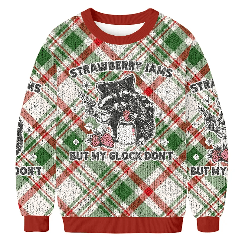 Raccoon Strawberry Jams Funny Ugly Sweater, Ugly Xmas Sweater, Christmas Ugly Sweatshirt