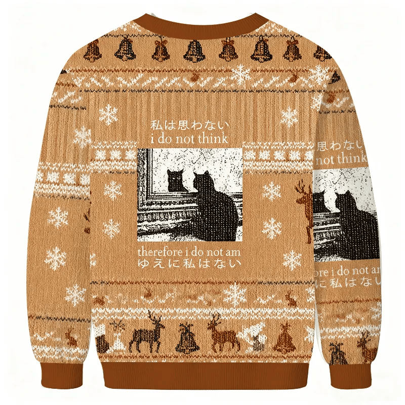 Thinking Cat Vintage Christmas Sweater, Ugly Xmas Sweater, Christmas Ugly Sweatshirt