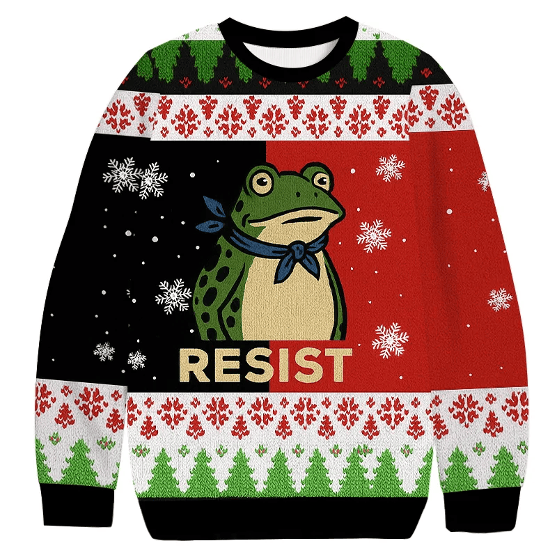 Funny Frog Resist Vintage Christmas Sweater, Ugly Xmas Sweater, Christmas Ugly Sweatshirt