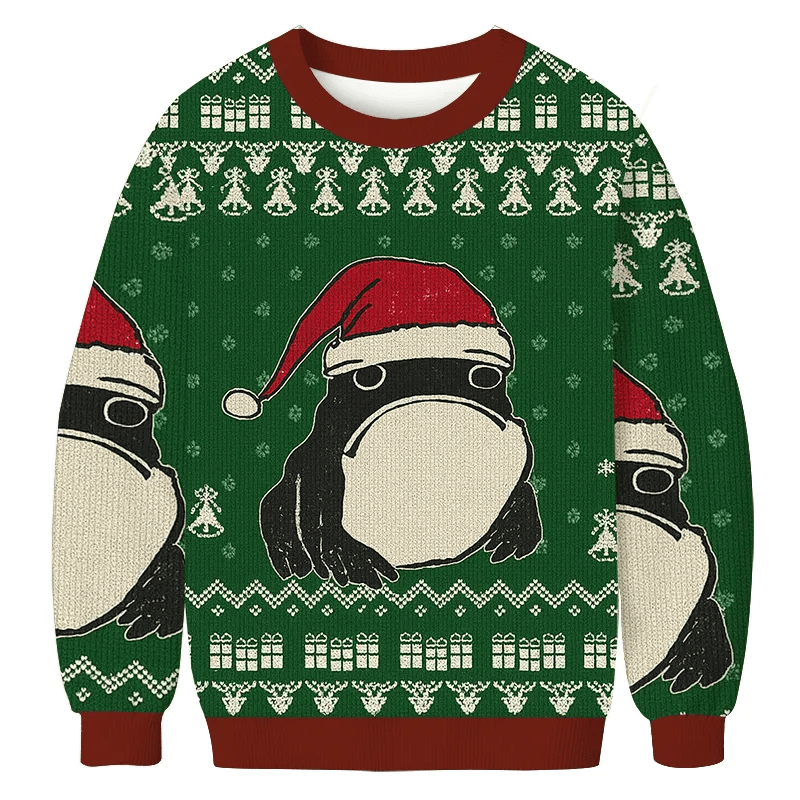Frog Wearing Santa Hat Green Vintage Christmas Sweater, Ugly Xmas Sweater, Christmas Ugly Sweatshirt