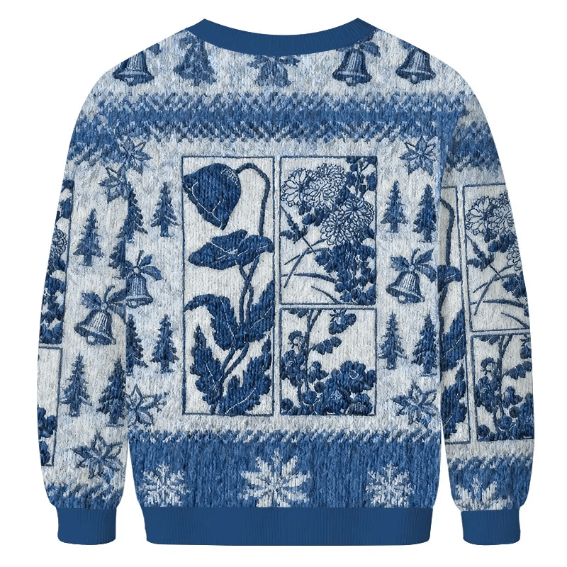 Woodcut Flowers Vintage Christmas Sweater, Ugly Xmas Sweater, Christmas Ugly Sweatshirt