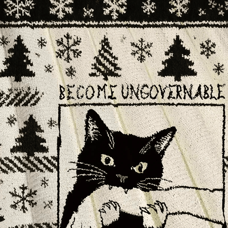 Black Cat Biting Become Ungovernable Vintage Christmas Sweater, Ugly Xmas Sweater, Christmas Ugly Sweatshirt
