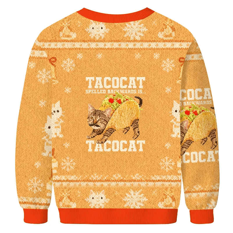 Tacocat Silly Cat Meme Vintage Christmas Sweater, Ugly Xmas Sweater, Christmas Ugly Sweatshirt