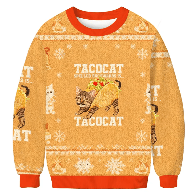 Tacocat Silly Cat Meme Vintage Christmas Sweater, Ugly Xmas Sweater, Christmas Ugly Sweatshirt