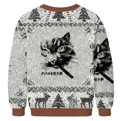 Retro Cat Smoking Vintage Christmas Sweater, Ugly Xmas Sweater, Christmas Ugly Sweatshirt