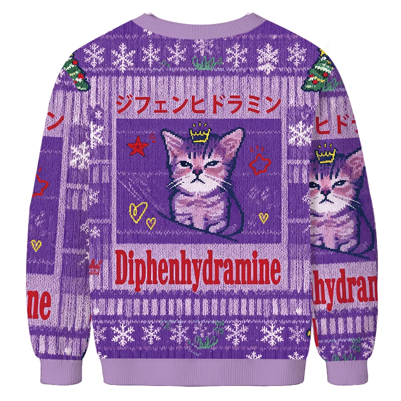 Diphenhydramine Cat Funny Meme Vintage Christmas Sweater, Ugly Xmas Sweater, Christmas Ugly Sweatshirt
