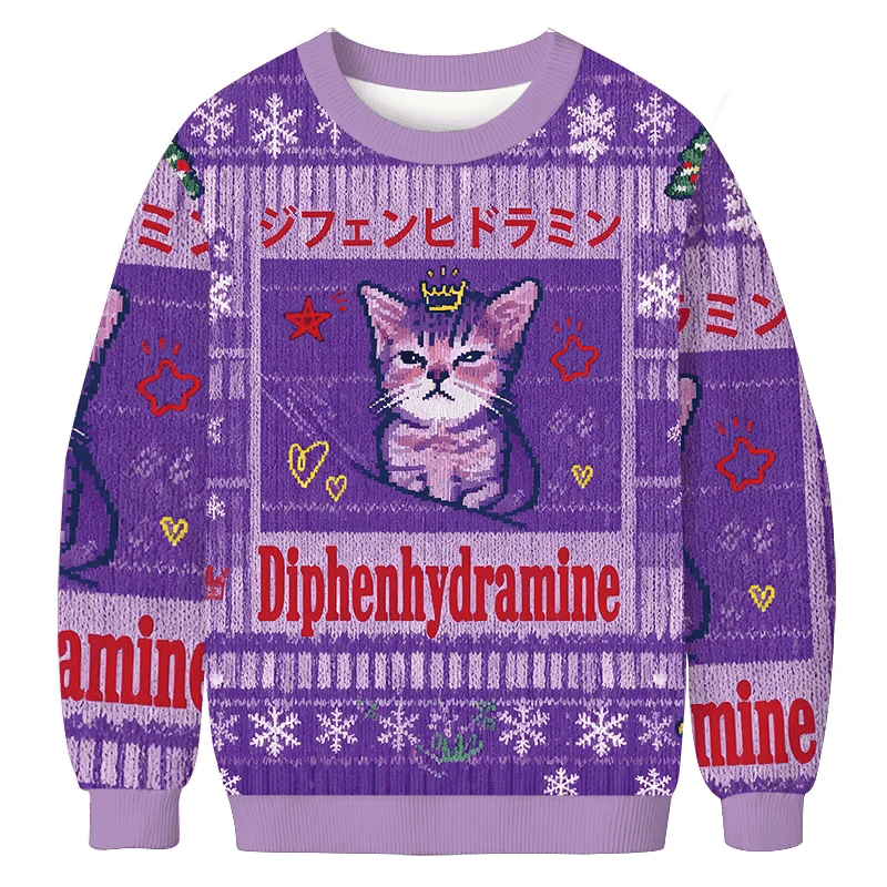Diphenhydramine Cat Funny Meme Vintage Christmas Sweater, Ugly Xmas Sweater, Christmas Ugly Sweatshirt