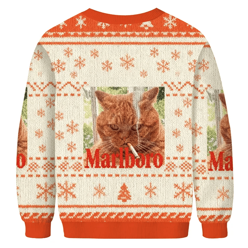 Marlboro Smoking Cat Vintage Christmas Sweater, Ugly Xmas Sweater, Christmas Ugly Sweatshirt ZZIPREV