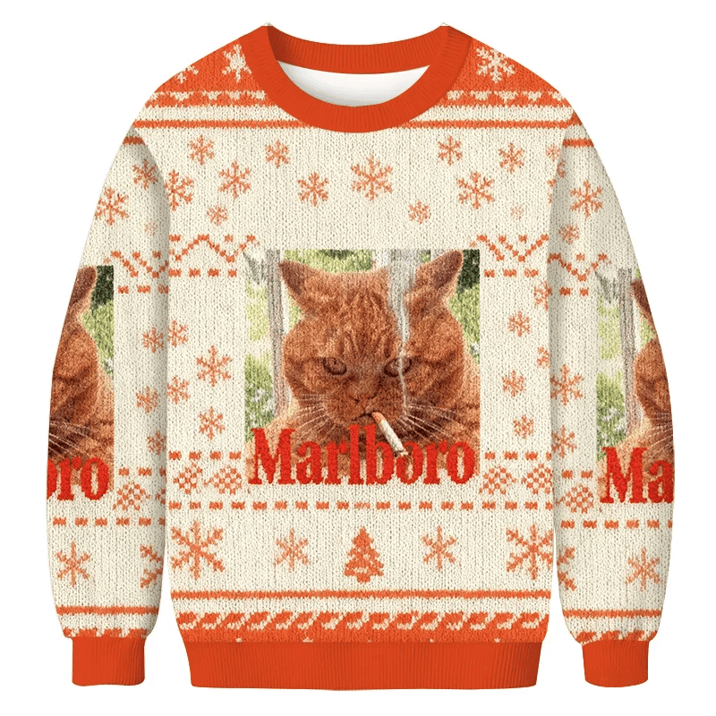 Marlboro Smoking Cat Vintage Christmas Sweater, Ugly Xmas Sweater, Christmas Ugly Sweatshirt ZZIPREV