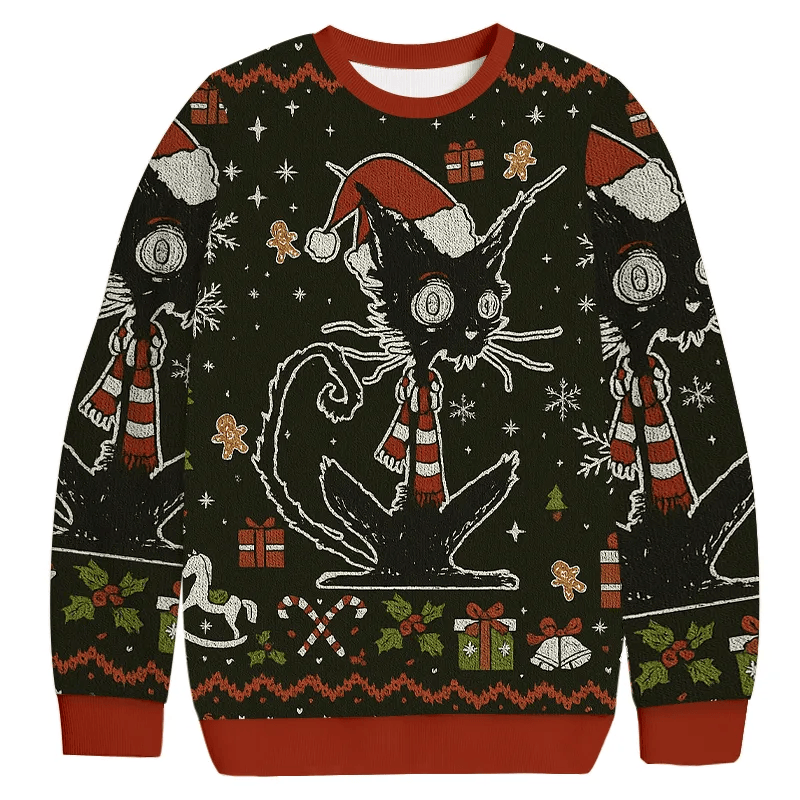 Messy Cat Vintage Christmas Sweater, Ugly Xmas Sweater, Christmas Ugly Sweatshirt
