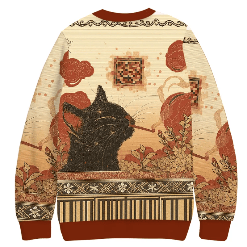 Cool Black Cat Smoking Vintage Christmas Sweater, Ugly Xmas Sweater, Christmas Ugly Sweatshirt