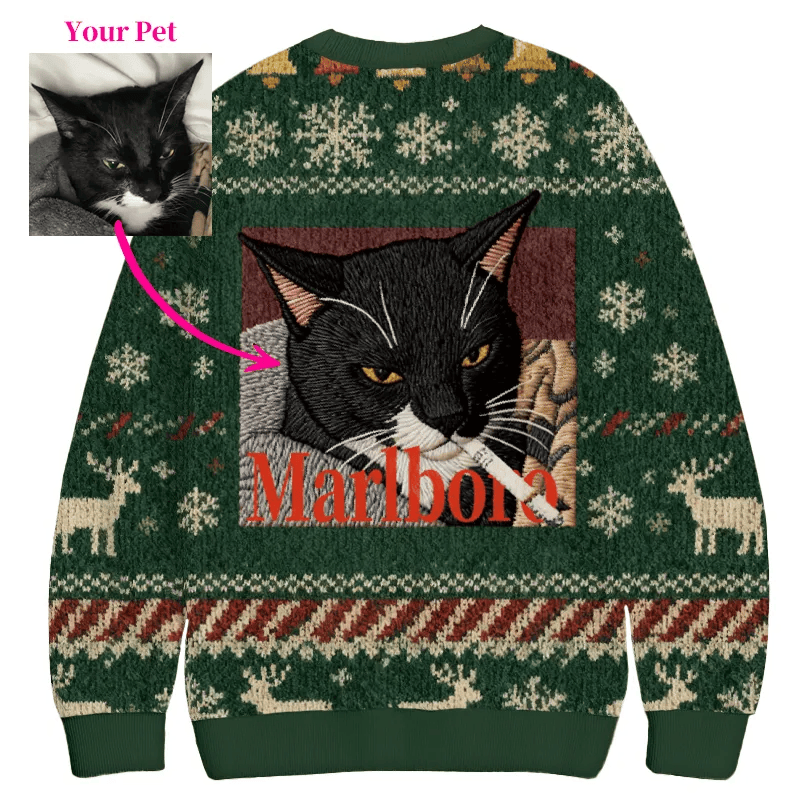 Custom Cat Portraits Smoking Vintage Christmas Sweater, Ugly Xmas Sweater, Christmas Ugly Sweatshirt