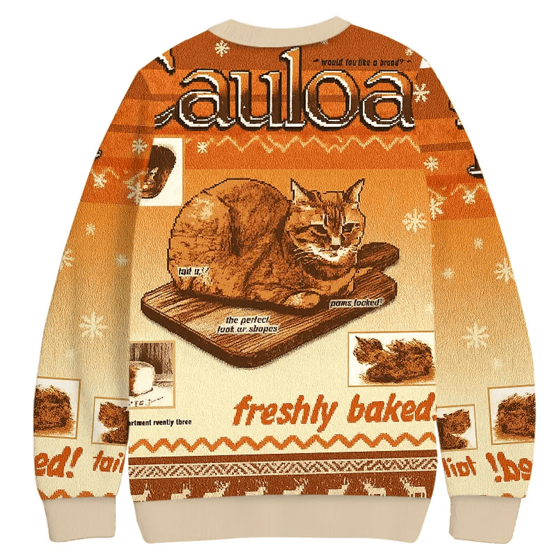 Freshly Baked Cat Loaf Vintage Christmas Sweater, Ugly Xmas Sweater, Christmas Ugly Sweatshirt