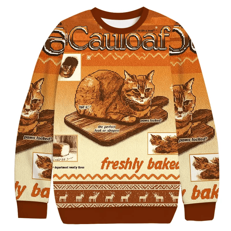 Freshly Baked Cat Loaf Vintage Christmas Sweater, Ugly Xmas Sweater, Christmas Ugly Sweatshirt