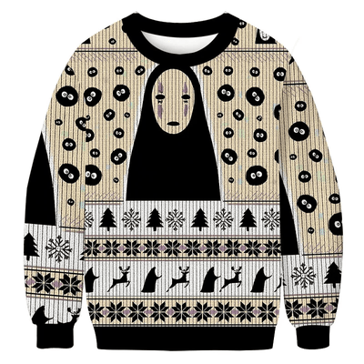 No Face and Soot Sprites Vintage Christmas Sweater, Ugly Xmas Sweater, Christmas Ugly Sweatshirt