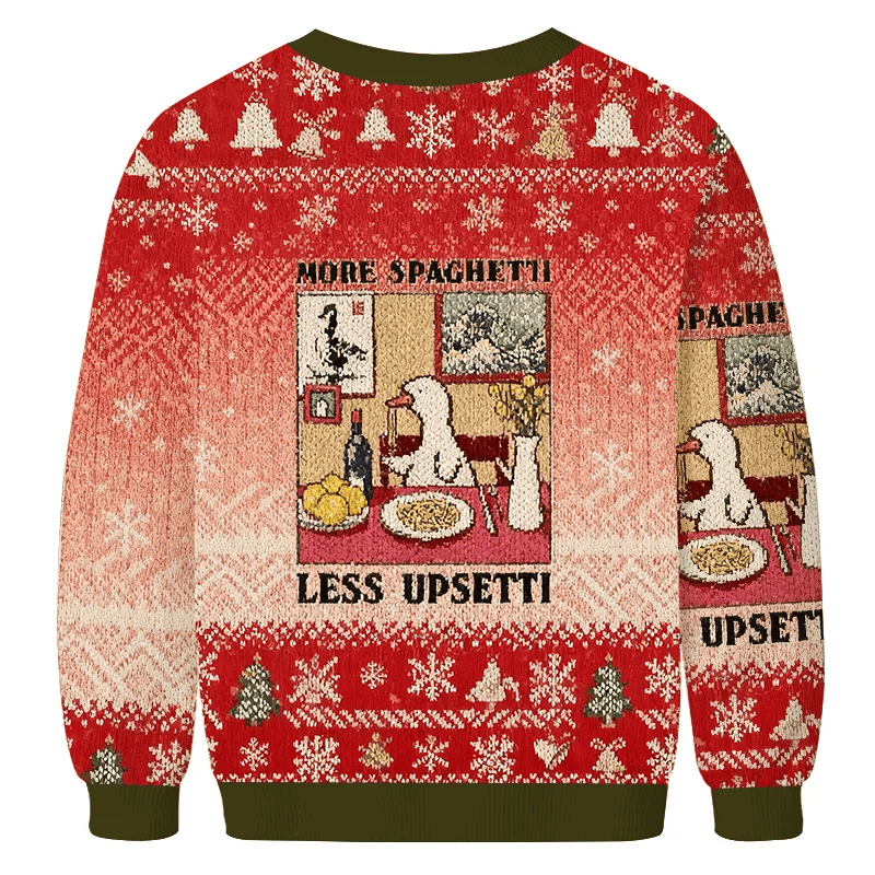 More Spaghetti Less Upsetti Goose Vintage Christmas Sweater, Ugly Xmas Sweater, Christmas Ugly Sweatshirt