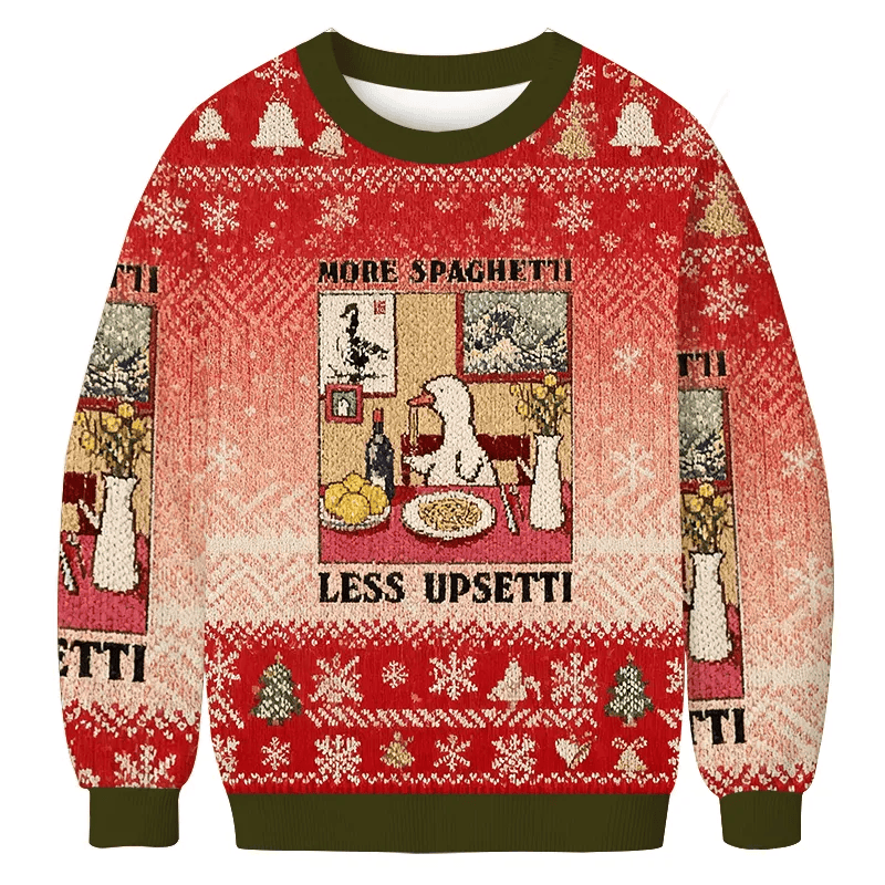 More Spaghetti Less Upsetti Goose Vintage Christmas Sweater, Ugly Xmas Sweater, Christmas Ugly Sweatshirt